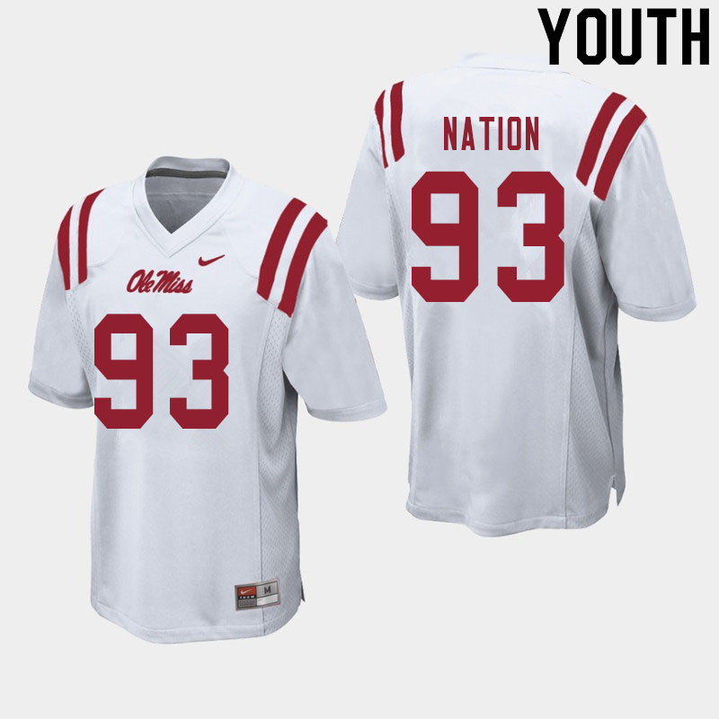 Cale Nation Ole Miss Rebels NCAA Youth White #93 Stitched Limited College Football Jersey RJD4658BI
